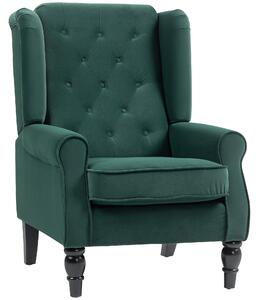 HOMCOM Wingback Accent Chair, Retro Upholstered Button Tufted Occasional Chair for Living Room and Bedroom, Green