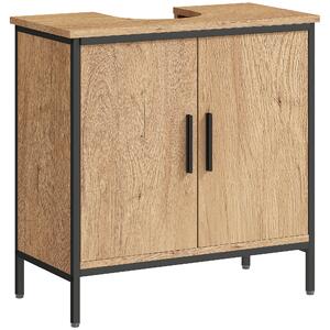HOMCOM Bathroom Vanity Unit, Under Sink Storage Cabinet with 2 Doors, Adjustable Shelf for Basin without or with Pedestal, Oak