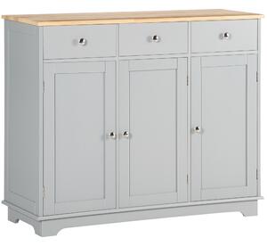 HOMCOM Sideboard with Rubberwood Top and Independent Storage Shelves - Grey