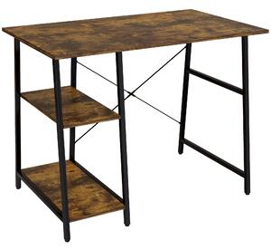 HOMCOM Industrial-Style Work Desk, with Shelves - Brown/Black