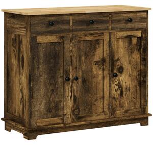 HOMCOM Sideboard with Rubberwood Top and Adjustable Shelves for Dining Room, Kitchen - Rustic Brown