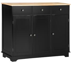 HOMCOM Sideboard with Rubberwood Top and Adjustable Shelves for Dining Room, Kitchen - Black