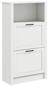 HOMCOM Modern Shoe Cabinet with 2 Flip Drawers and Adjustable Shelves, Narrow Shoe Storage Cabinet with Open Compartment, Holds 10 Pairs for Entryway, Hallway, White