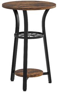 HOMCOM Small Round Side Table with 3 Storage Shelves - Rustic Brown