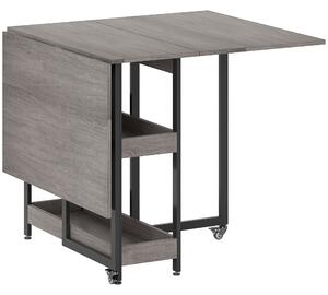 HOMCOM Industrial Folding Dining Table, Drop Leaf Table with Open Compartments for Small Spaces, Kitchen, Dining Room, Grey