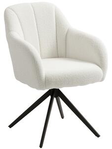 HOMCOM 360° Swivel Accent Chair, Teddy Fleece Fabric Armchair, Upholstered Tufted Vanity Chair with Steel Legs for Living Room, Bedroom, Home Office, White