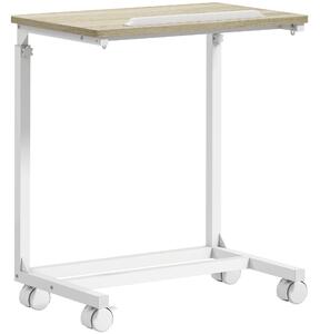 HOMCOM C-Shaped Sofa Side Table, Height Adjustable Overbed Table with Tilting Desktop, Mobile Laptop Desk for Living Room Bedroom, Oak and White