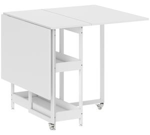HOMCOM Industrial Folding Dining Table, Drop Leaf Table with Open Compartments for Small Spaces, Kitchen, Dining Room, White