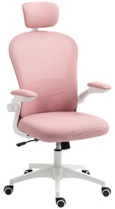 Vinsetto Multi-Adjustable Office Chair, with Lumbar Support, Headrest and Mesh Back - Pink