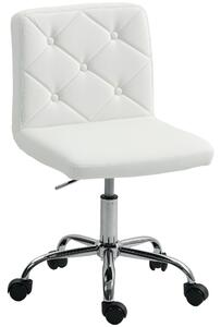 HOMCOM PU Leather Armless Office Chair, Modern Vanity Computer Swivel Chair with Rolling Wheels and Adjustable Height for Home Study, Bedroom, White