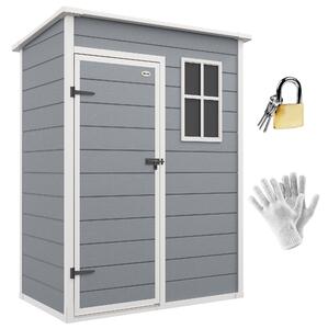 Outsunny 5' x 3' Garden Shed with Floor, Outdoor Storage Shed with Lockable Door, Window and Vent for Garden, Patio, Grey