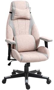 HOMCOM Fabric Gaming Chair with Lumbar Support, Headrest - Pale Pink