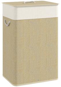 HOMCOM Bamboo Laundry Basket with Lid, 72L Laundry Hamper with Rope Handles, Washing Basket with Removable Washable Liner Bag for Bathroom, Bedroom, Nature Wood Finish