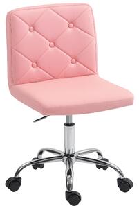 HOMCOM PU Leather Armless Office Chair, Modern Vanity Computer Swivel Chair with Rolling Wheels and Adjustable Height for Home Study, Bedroom, Pink