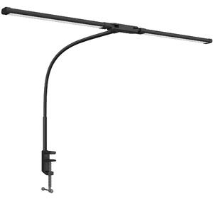 HOMCOM LED Desk Lamp with Clamp, Double Head Table Lamp with 3 Colour Modes & 10 Brightness Levels, Flexible Gooseneck Reading Desk Light with Timer and Memory Function for Study, Office, Work, Black