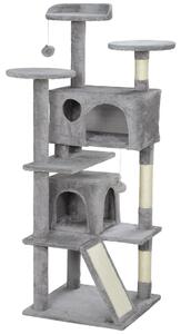 PawHut 138cm Cat Tree, Multi-Level Cat Tower with Scratching Posts and Pad, Bed, Condos, Platforms, Toy Balls, Light Grey