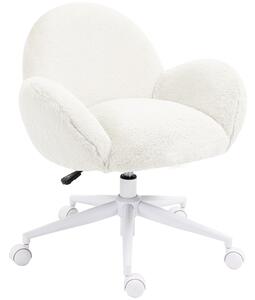 HOMCOM Makeup Vanity Chair, Cute Fluffy Desk Chair with Rolling Wheels for Bedroom Living Room, Cream White