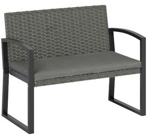 Outsunny Two-Seater Rattan Garden Bench - Grey/Black