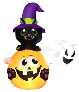 Outsunny 4.9FT Tall Halloween Inflatable Black Cat Riding Pumpkin with White Ghost, Blow-Up Outdoor Halloween Decoration for Lawn, Garden, Party