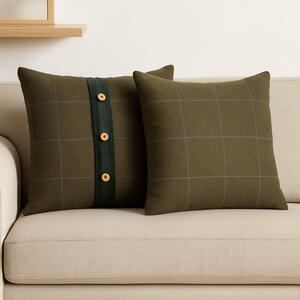 Set of 2 Quinn Cushion with Soft Cotton Blend and Velvet Pile, Handcrafted Pillow Ideal for Sofa and Bed, 45L x 45W x 15H cm, Olive Green Aosom UK