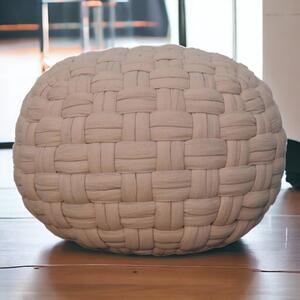 Handcrafted Tube Pouffe with Pleated Design, Breathable Cotton Fabric, Futon with Delivered Fully Assembled, 48L x 48W x 36H cm, Cream Aosom UK