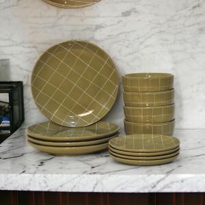 Dahlia 12-Piece Dinner Set for 4 with Smooth Timeless Finish, Ceramic Serveware Ideal for Everyday Use, 25.5L x 25.5W x 3H cm, Olive Green Aosom UK