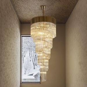 Prestige Metro Large Spiral Ceiling Pendant Light In Brass With Cognac Sculptured Glass 70cm