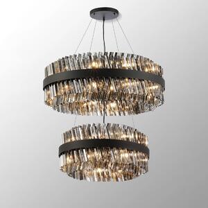 Hampton 2 Tier Ceiling Pendant Light In Satin Black Finish With Smoked Glass 60+80cm