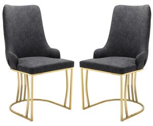 Burma Grey Velvet Dining Chairs With Gold Frame In Pair