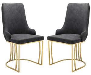 Burma Grey PU Leather Dining Chairs With Gold Frame In Pair