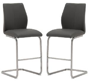 Ithaca Grey Faux Leather Bar Stools With Chrome Base In Pair