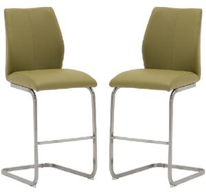 Ithaca Olive Faux Leather Bar Stools With Chrome Base In Pair