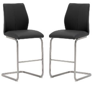 Ithaca Black Faux Leather Bar Stools With Chrome Base In Pair