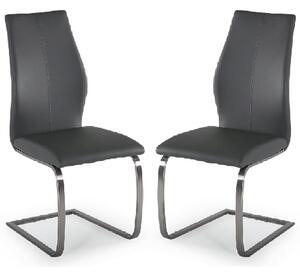 Ithaca Grey Faux Leather Dining Chairs With Chrome Base In Pair