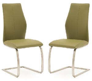 Ithaca Olive Faux Leather Dining Chairs With Chrome Base In Pair