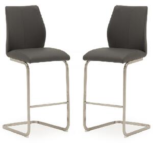 Ithaca Grey Faux Leather Bar Chairs With Chrome Base In Pair