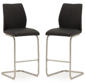 Ithaca Black Faux Leather Bar Chairs With Chrome Base In Pair