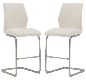 Ithaca White Faux Leather Bar Stools With Chrome Base In Pair