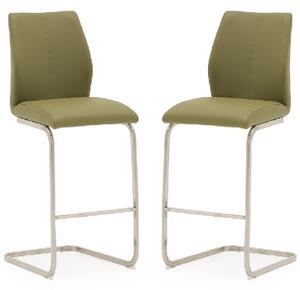 Ithaca Olive Faux Leather Bar Chairs With Chrome Base In Pair