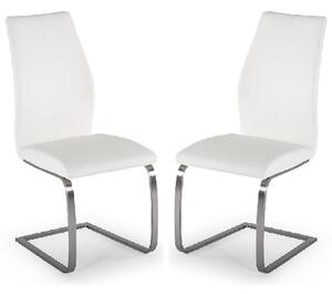 Ithaca White Faux Leather Dining Chairs With Chrome Base In Pair