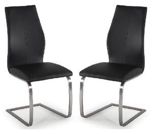 Ithaca Black Faux Leather Dining Chairs With Chrome Base In Pair