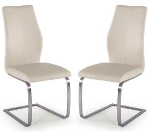 Ithaca Taupe Faux Leather Dining Chairs With Chrome Base In Pair