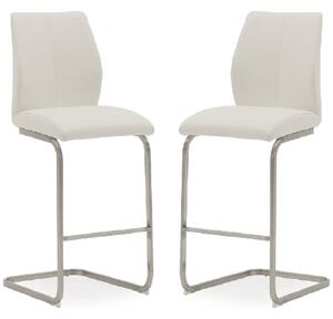 Ithaca White Faux Leather Bar Chairs With Chrome Base In Pair