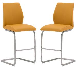 Ithaca Pumpkin Faux Leather Bar Stools With Chrome Base In Pair