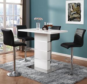 Parini White Gloss Bar Table With 4 Ripple Black Stools