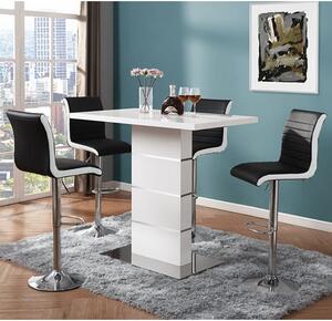 Parini White Gloss Bar Table With 4 Ritz Black White Stools