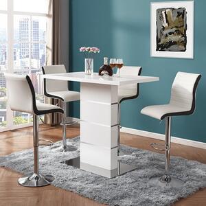 Parini White Gloss Bar Table With 4 Ritz White Black Stools