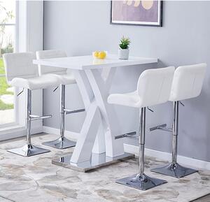 Axara White High Gloss Bar Table With 4 Candid White Stools