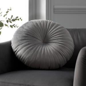 Catherine Lansfield Velvet Round Cushion 40cm Filled Cushion Grey