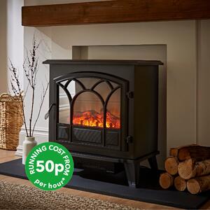 Dunelm 1850W Large Black Stove Effect Heater, 36cm x 64cm x 67cm Black